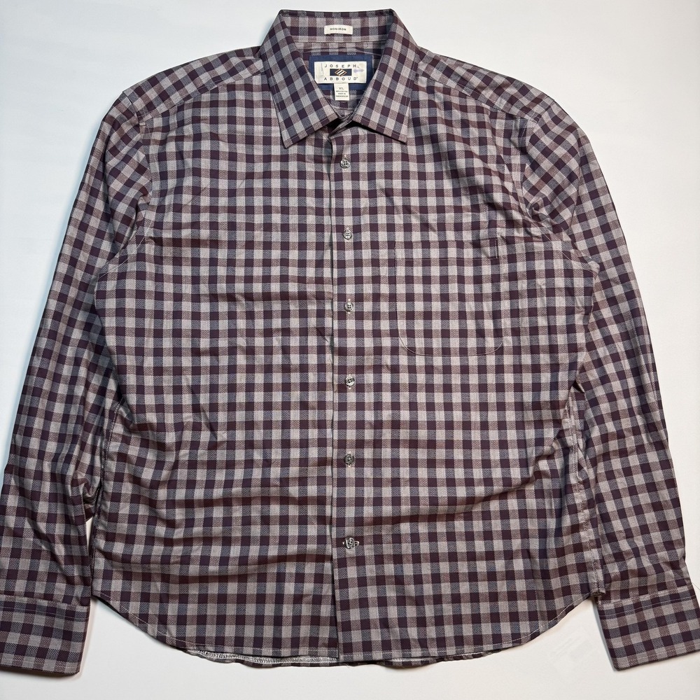 Joseph Abboud Mens XL Non Iron Purple Check Long Sleeve Dress Shirt